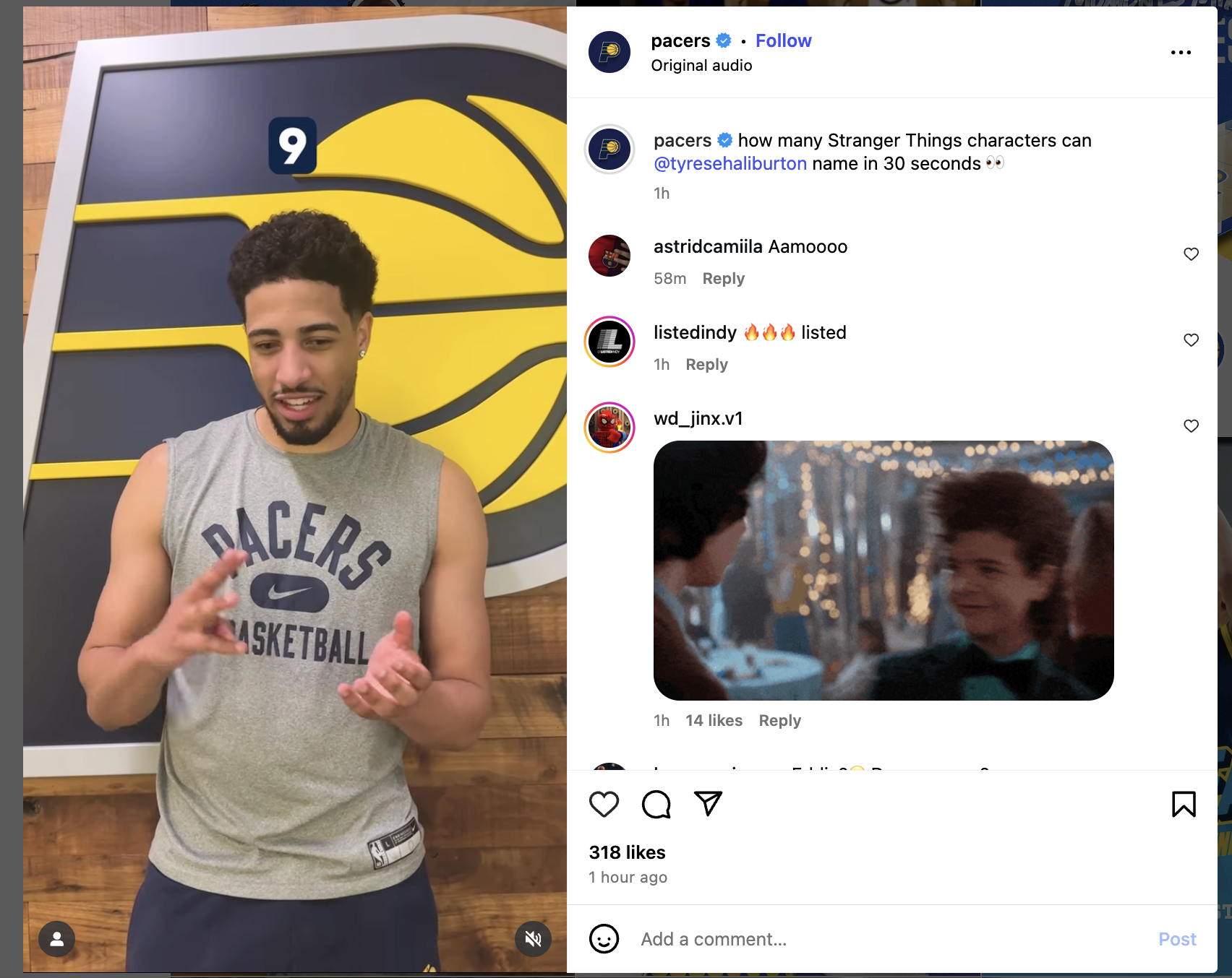 Tyrese Haliburton Stranger Things Characters Instagram Post